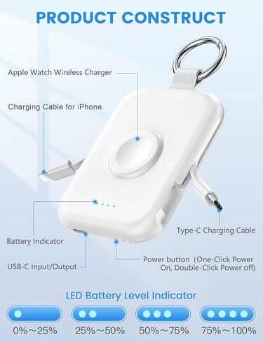 RORRY Portable Apple Watch Charger,5000mAh iWatch Wireless Charger Power Bank with Built-in Cable,Travel Keychain Charger for Apple Watch 9/Ultra2/8/Ultra/7/6/Se/5/4/3,iPhone 15/14/13/12/11 (Black) in Saudi Arabia