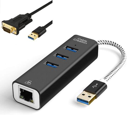 الحزمة - عنصران: محول إيثرنت USB 3.0 ذو 3 منافذ + كابل USB 3.0 إلى VGA بطول 6 أقدام in Saudi Arabia