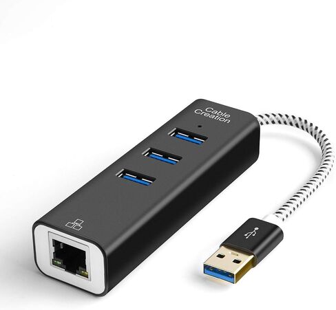 الحزمة - عنصران: محول إيثرنت USB 3.0 ذو 3 منافذ + كابل USB 3.0 إلى VGA بطول 6 أقدام in Saudi Arabia