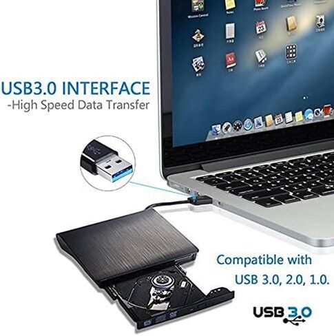 مشغل ناسخ خارجي فائق النحافة USB 3.0 CD/DVD-RW لجهاز Macbook Pro Air Imac أو أجهزة الكمبيوتر الشخصية/الكمبيوتر المحمول الأخرى in Saudi Arabia