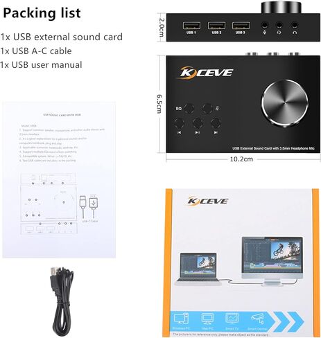 بطاقة صوت خارجية مع التحكم في مستوى الصوت، مقبض وحدة تحكم USB للوسائط المتعددة، محول صوت USB مع سماعة رأس 3.5 ملم ومقبس ميكروفون، لأنظمة التشغيل Windows وMac وLinux والكمبيوتر الشخصي وأجهزة الكمبيوتر المحمولة وأجهزة الكمبيوتر المكتبية in Kuwait