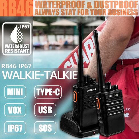 Retevis RB46 Waterproof Walkie Talkies for Adults,Lould Voice,Walkie Talkies Long Range,Battery Level Voice Prompt,VOX,Rechargeable,1150 mAh,Portable FRS Two Way Radios for Hunting (2 Pack) in Saudi Arabia