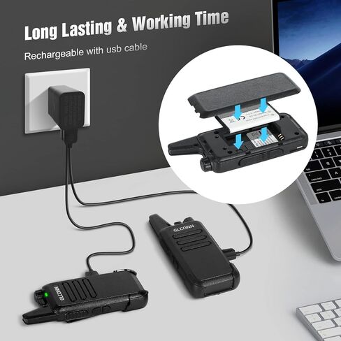 أجهزة اتصال لاسلكية للبالغين - أجهزة راديو GLCONN بدون استخدام اليدين ثنائية الاتجاه مع سماعة أذن - أجهزة راديو محمولة ثنائية الاتجاه طويلة المدى قابلة لإعادة الشحن لمتجر الفندق والصيد الحكومي التجاري (عبوتان) in Kuwait