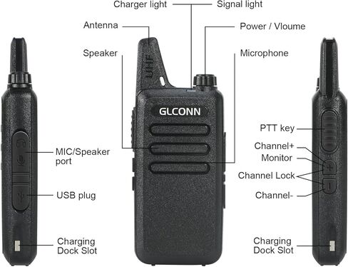 أجهزة اتصال لاسلكية للبالغين - أجهزة راديو GLCONN بدون استخدام اليدين ثنائية الاتجاه مع سماعة أذن - أجهزة راديو محمولة ثنائية الاتجاه طويلة المدى قابلة لإعادة الشحن لمتجر الفندق والصيد الحكومي التجاري (عبوتان) in Kuwait