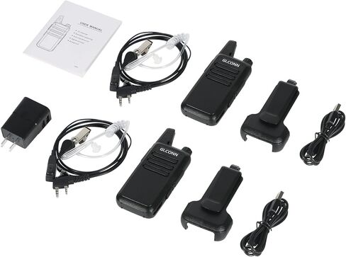 أجهزة اتصال لاسلكية للبالغين - أجهزة راديو GLCONN بدون استخدام اليدين ثنائية الاتجاه مع سماعة أذن - أجهزة راديو محمولة ثنائية الاتجاه طويلة المدى قابلة لإعادة الشحن لمتجر الفندق والصيد الحكومي التجاري (عبوتان) in Kuwait