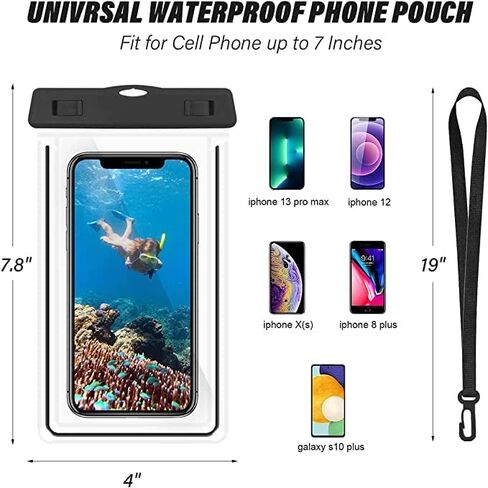 Waterproof Cell Phone Pouch Dry Bag Case with Neck Lanyard Underwater Universal Clear Cellphone Holder for Phone for Beach Pool Swimming Compatible with iPhone X Pro Max Case in Saudi Arabia