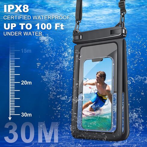 حقيبة هاتف مقاومة للماء من تاكيو، حقيبة هاتف مزدوجة مقاومة للماء ذات مساحة كبيرة وواقي تحت الماء، حقيبة جافة مع حبل حول الجسم يناسب هاتف خلوي يصل إلى 9.8 بوصة لقضاء عطلة على الشاطئ والسباحة، عبوة من قطعتين in Kuwait