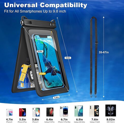 حقيبة هاتف مقاومة للماء من تاكيو، حقيبة هاتف مزدوجة مقاومة للماء ذات مساحة كبيرة وواقي تحت الماء، حقيبة جافة مع حبل حول الجسم يناسب هاتف خلوي يصل إلى 9.8 بوصة لقضاء عطلة على الشاطئ والسباحة، عبوة من قطعتين in Kuwait