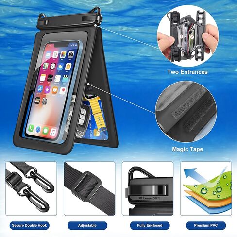 حقيبة هاتف مقاومة للماء من تاكيو، حقيبة هاتف مزدوجة مقاومة للماء ذات مساحة كبيرة وواقي تحت الماء، حقيبة جافة مع حبل حول الجسم يناسب هاتف خلوي يصل إلى 9.8 بوصة لقضاء عطلة على الشاطئ والسباحة، عبوة من قطعتين in Kuwait