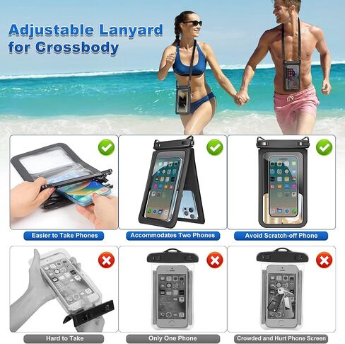 حقيبة هاتف مقاومة للماء من تاكيو، حقيبة هاتف مزدوجة مقاومة للماء ذات مساحة كبيرة وواقي تحت الماء، حقيبة جافة مع حبل حول الجسم يناسب هاتف خلوي يصل إلى 9.8 بوصة لقضاء عطلة على الشاطئ والسباحة، عبوة من قطعتين in Kuwait