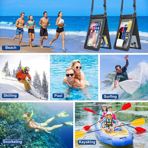 حقيبة هاتف مقاومة للماء من تاكيو، حقيبة هاتف مزدوجة مقاومة للماء ذات مساحة كبيرة وواقي تحت الماء، حقيبة جافة مع حبل حول الجسم يناسب هاتف خلوي يصل إلى 9.8 بوصة لقضاء عطلة على الشاطئ والسباحة، عبوة من قطعتين in Kuwait