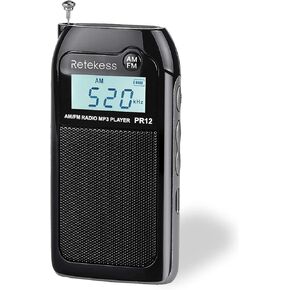 راديو الجيب المحمول Retekess PR12 AM FM، راديو شخصي صغير، راديو AM FM الرقمي مع مقبس سماعة الرأس، Micro SD، شاشة واضحة للمشي (أبيض) in Kuwait