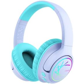 سماعات بلوتوث للأطفال من iClever BTH18 مزودة بمصابيح LED للأطفال الصغار من الأولاد والبنات | SafeSound Tech، صوت ستيريو لمدة 43 ساعة، كابل AUX للشحن USB C، سماعات رأس لاسلكية للأطفال لأجهزة iPad/الكمبيوتر اللوحي/السفر in Kuwait