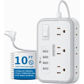 Extension Cord 15 ft, Power Strip with 6 Outlets 4 USB Charger(2 USB C Port), Flat Plug Outlet Extender Long Cord, Protection for Indoor, Home, Office Supplies, Dorm Room Essentials in Saudi Arabia