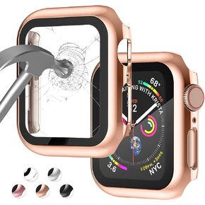 Case Compatible with Apple Watch Series 9 Series 8 Series 7 41mm with Built-in Tempered Glass Screen Protector, All-Around Ultra-Thin Bumper Full Cover Hard PC Protective Case for iWatch, Rose Gold in Kuwait