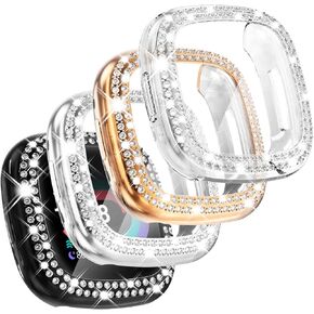 CHANCHY 4 Pack Bling Case Compatible with Fitbit Versa 2 Case Screen Protector, Over 200 Crystal Soft TPU Full Protective Case Cover Bumper for Fitbit Versa 2 Smart Watch, Rose Gold/Pink/Clear/Black in Saudi Arabia