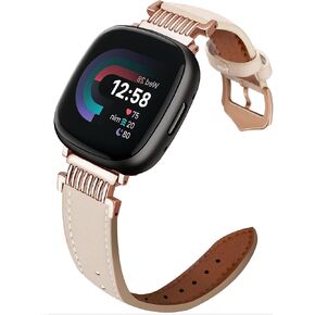 Compatible with Fitbit Versa 4/ Versa 3/ Sense 2/ Sense Bands for Women, Genuine Vintage Leather a-Shaped Buckle Strap Replacement Wristband Accessories for Versa 4/ Versa 3