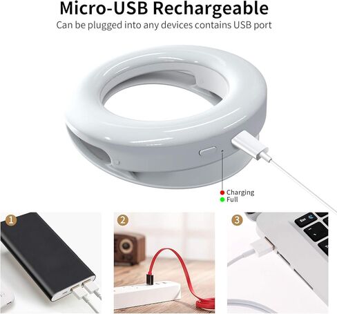 ضوء حلقة سيلفي صغير (3 أنماط ضوء] [قابل للشحن]، مشبك على كاميرا الهاتف، ضوء دائرة سيلفي السطوع قابل للتعديل مصمم لأجهزة iPhone X Xr Xs 1 12 Pro Max Android iPad in Kuwait