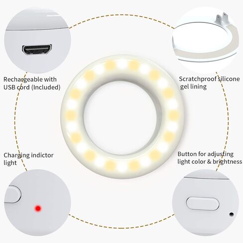 ضوء حلقة سيلفي صغير (3 أنماط ضوء] [قابل للشحن]، مشبك على كاميرا الهاتف، ضوء دائرة سيلفي السطوع قابل للتعديل مصمم لأجهزة iPhone X Xr Xs 1 12 Pro Max Android iPad in Kuwait