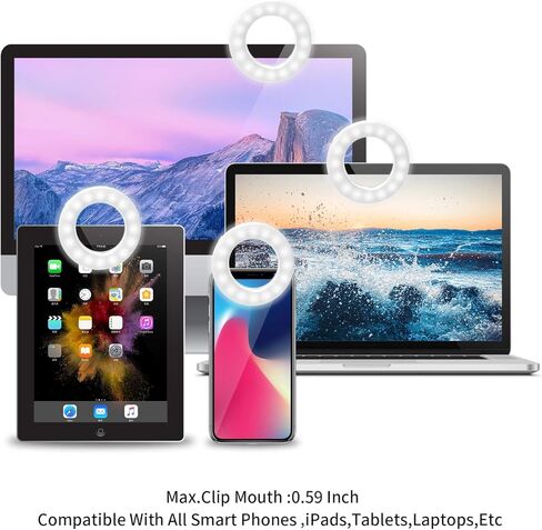 ضوء حلقة سيلفي صغير (3 أنماط ضوء] [قابل للشحن]، مشبك على كاميرا الهاتف، ضوء دائرة سيلفي السطوع قابل للتعديل مصمم لأجهزة iPhone X Xr Xs 1 12 Pro Max Android iPad in Kuwait