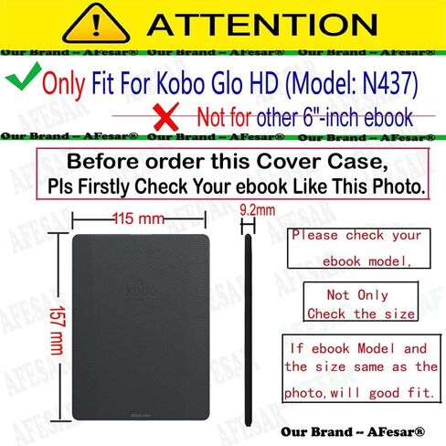 Folio Case Compatible with Kobo Glo HD N437 ebook Reader Leather Cover Protective Case with Magnet Closure Auto Sleep (Color : Black, Size : for Kobo Glo HD(N437)) in Saudi Arabia