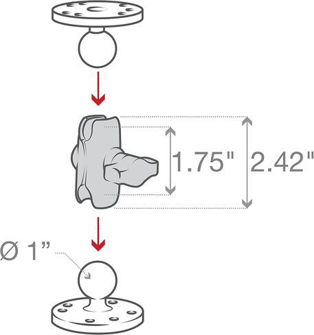 RAM MOUNTS Medium Double Socket Arm for B Size 1" Balls | Marine-grade aluminum connector arm, compatible with B Size 1" ball bases in Kuwait