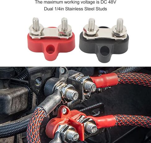 Qiilu كتلة توزيع الطاقة 2 قطعة محطة توزيع الطاقة كتلة 48 فولت M6 إيجابي سلبي 2 ترصيع كتلة وصل البطارية in Kuwait