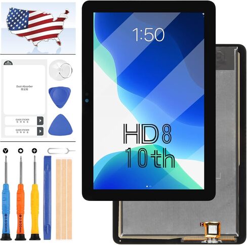 لـ Amazon Kindle Fire HD8 HD 8 10th Gen 2020 K72LL4 شاشة LCD تعمل باللمس، مجموعة استبدال لوحة زجاجية أمامية مع أدوات مجانية (أسود بدون إطار) in Kuwait