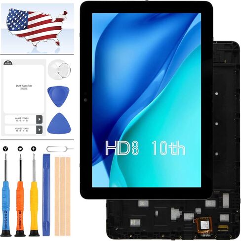 لـ Amazon Kindle Fire HD8 HD 8 10th Gen 2020 K72LL4 شاشة LCD تعمل باللمس، مجموعة استبدال لوحة زجاجية أمامية مع أدوات مجانية (أسود بدون إطار) in Kuwait