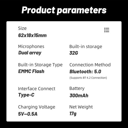 مسجل صوت رقمي صغير ذكي بسعة 16 جيجابايت مع خاصية النسخ والترجمة بالذكاء الاصطناعي، يدعم نقل الملفات عبر USB واللاسلكي من واسك in Kuwait