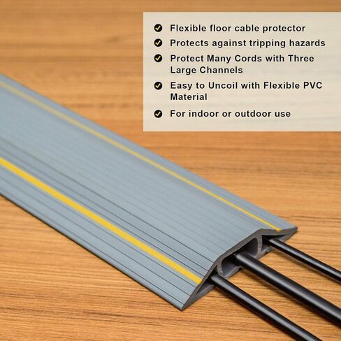 AGPTEK Heavy Duty Floor Cable Cover Cable Protector, 6.5 Ft, 3 Channels | Grey Floor Cord Cover, Mid Channel 0.93", Contains Cords, Cables and Wires, Office, Home, or Outdoor in Kuwait