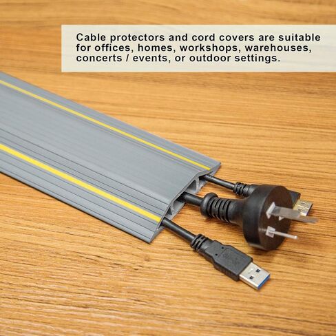 AGPTEK Heavy Duty Floor Cable Cover Cable Protector, 6.5 Ft, 3 Channels | Grey Floor Cord Cover, Mid Channel 0.93", Contains Cords, Cables and Wires, Office, Home, or Outdoor in Kuwait
