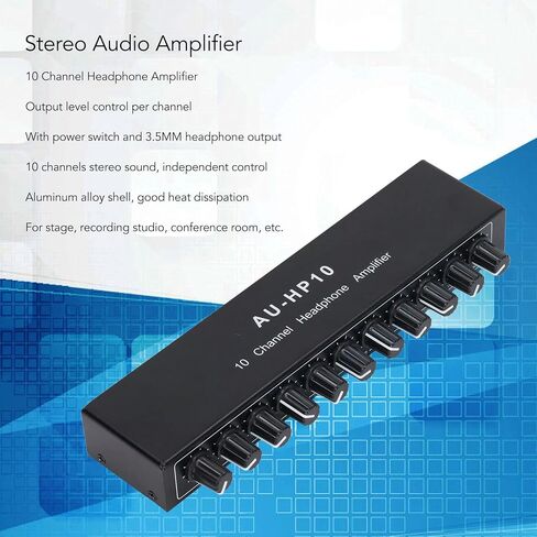 10 Channel Headphone Amplifier Headphone Splitter 1 Input 10 Output Stereo Audio Splitter Independent Control DC 12V for Studios, Stages in Saudi Arabia