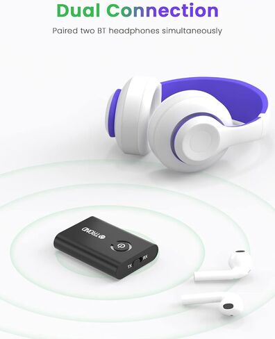 TROND Bluetooth 5.2 Transmitter Receiver, 2-in-1 Bluetooth Adapter for TV to Airpods or Wireless Headphones, Low Latency, 3.5mm Bluetooth Audio Adapter for Airplane Gym Equipment Home Stereo in Saudi Arabia