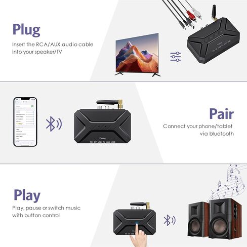 جهاز إرسال بلوتوث OQIMAX، جهاز إرسال بلوتوث 5.0 للتلفزيون يدعم إدخال الصوت RCA، نطاق مسافة طويلة 3.5 مم AUX مستقبل بلوتوث زمن الوصول المنخفض، لسماعات مكبر صوت المسرح المنزلي in Saudi Arabia