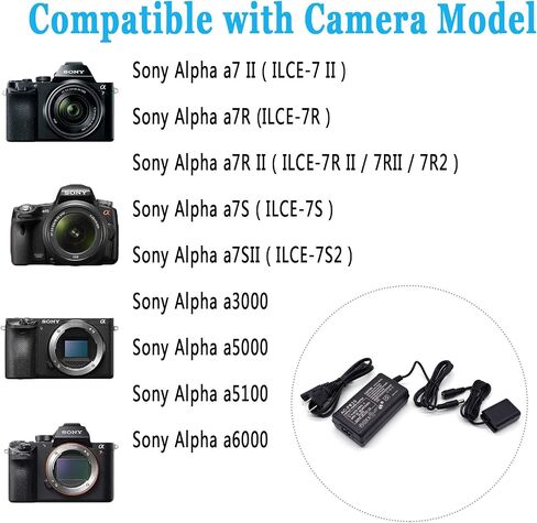 AC-PW20 Replcement AC Power Supply Adapter Kit Compatible for Sony Alpha NEX-5 NEX-5A NEX-5C NEX-5CA NEX-5CD NEX-5H NEX-5K A6300 A6500 A3000 A5000 Cameras (Replce Sony NP-FW50 Battery) in Saudi Arabia