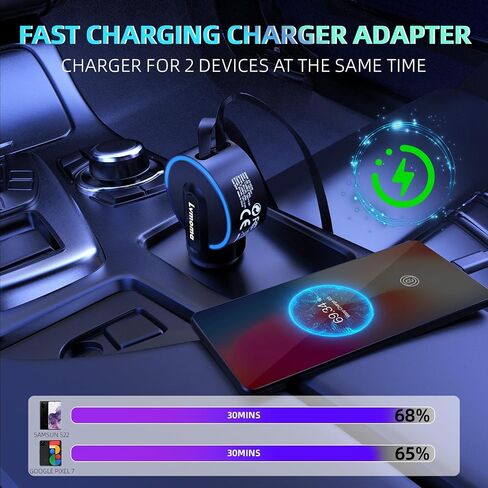 60W USB C Car Charger, Car Power Adapter with Two 30W USB-C Output Cables for Samsung, Pixel, Other Android and Laptops in Saudi Arabia