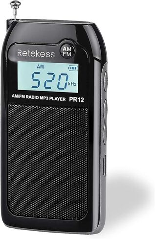 Retekess PR12 Portable Pocket Radio AM FM, Small Personal Radio, Digital AM FM Radio with Headphone Socket, Micro SD, Clear Display for Walking (White) in Saudi Arabia