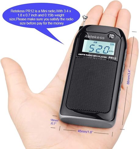 Retekess PR12 Portable Pocket Radio AM FM, Small Personal Radio, Digital AM FM Radio with Headphone Socket, Micro SD, Clear Display for Walking (White) in Saudi Arabia