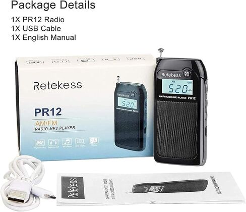 Retekess PR12 Portable Pocket Radio AM FM, Small Personal Radio, Digital AM FM Radio with Headphone Socket, Micro SD, Clear Display for Walking (White) in Saudi Arabia