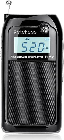 Retekess PR12 Portable Pocket Radio AM FM, Small Personal Radio, Digital AM FM Radio with Headphone Socket, Micro SD, Clear Display for Walking (White) in Saudi Arabia