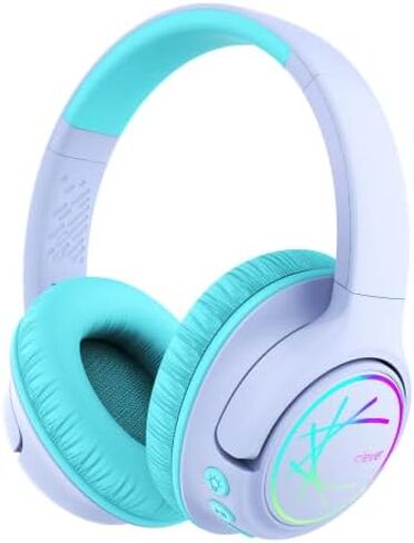 iClever BTH18 Kids Bluetooth Headphones LED Lights for Toddler Boys Girls | SafeSound Tech, 43H Playtime Stereo Sound, USB C Charging AUX Cable, Over Ear Kids Headphones Wireless for iPad/Tablet/Travel in Kuwait