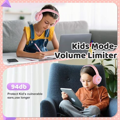 INFURTURE Kids Headphone for School with Microphone, Pink Wired Headphones in Kuwait