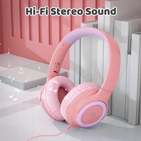 INFURTURE Kids Headphone for School with Microphone, Pink Wired Headphones in Kuwait