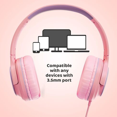 INFURTURE Kids Headphone for School with Microphone, Pink Wired Headphones in Kuwait