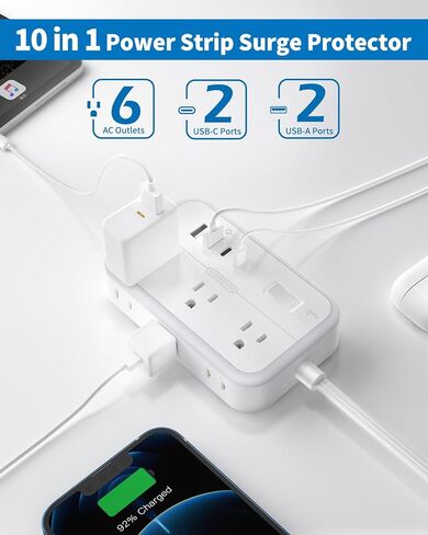 Extension Cord 15 ft, Power Strip with 6 Outlets 4 USB Charger(2 USB C Port), Flat Plug Outlet Extender Long Cord, Protection for Indoor, Home, Office Supplies, Dorm Room Essentials in Kuwait