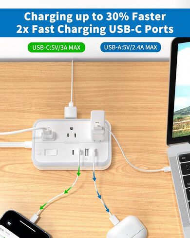 Extension Cord 15 ft, Power Strip with 6 Outlets 4 USB Charger(2 USB C Port), Flat Plug Outlet Extender Long Cord, Protection for Indoor, Home, Office Supplies, Dorm Room Essentials in Kuwait
