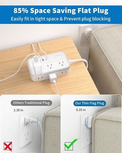 Extension Cord 15 ft, Power Strip with 6 Outlets 4 USB Charger(2 USB C Port), Flat Plug Outlet Extender Long Cord, Protection for Indoor, Home, Office Supplies, Dorm Room Essentials in Kuwait