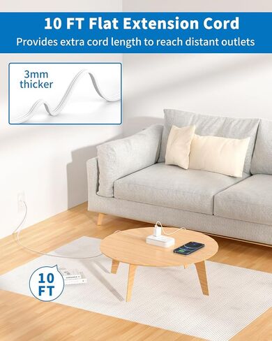 Extension Cord 15 ft, Power Strip with 6 Outlets 4 USB Charger(2 USB C Port), Flat Plug Outlet Extender Long Cord, Protection for Indoor, Home, Office Supplies, Dorm Room Essentials in Kuwait