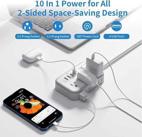 Extension Cord 15 ft, Power Strip with 6 Outlets 4 USB Charger(2 USB C Port), Flat Plug Outlet Extender Long Cord, Protection for Indoor, Home, Office Supplies, Dorm Room Essentials in Kuwait